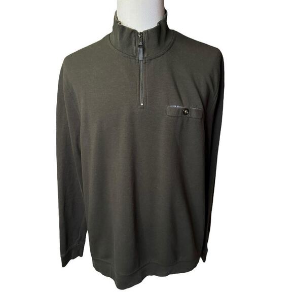 Ted Baker London Mens Size 2X/7 1/4 Zip Pullover Sweater Olive Green Old Money - Picture 1 of 8